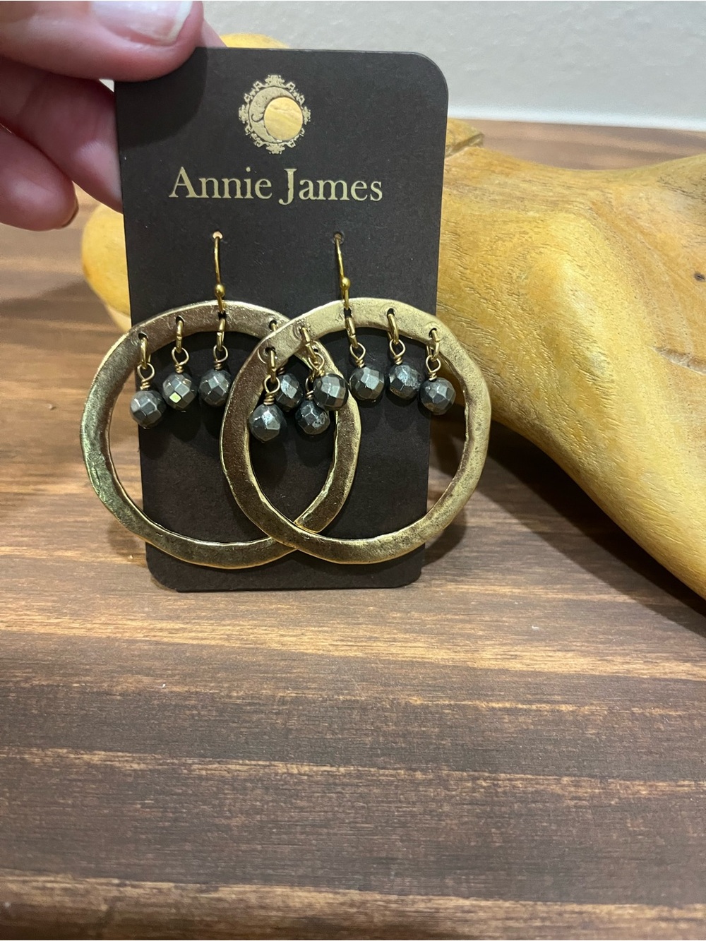 NWT Annie James by Julio Designs Gold Dangle Earrings with Gunmetal Bead Accents